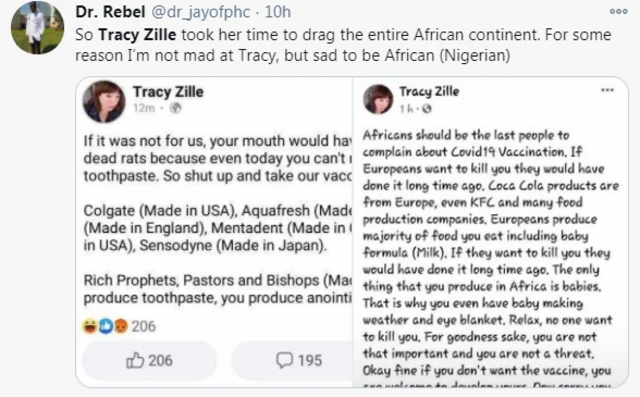 Reactions to Tracy tweet