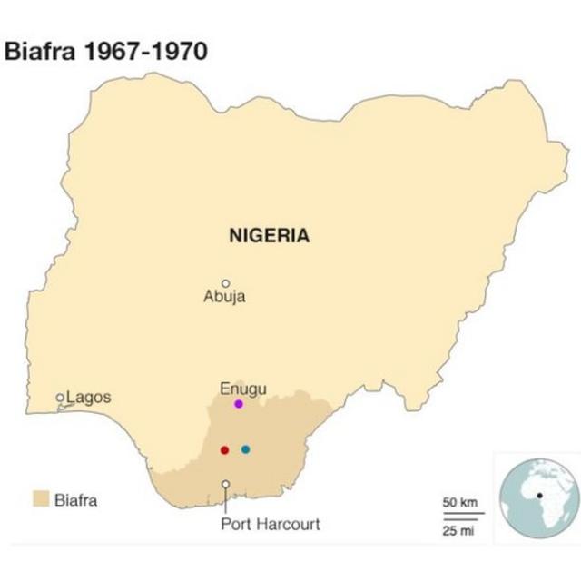 Carte du Nigeria lors de la guerre du Biafra