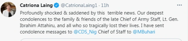 Screengrab of UK condolence message