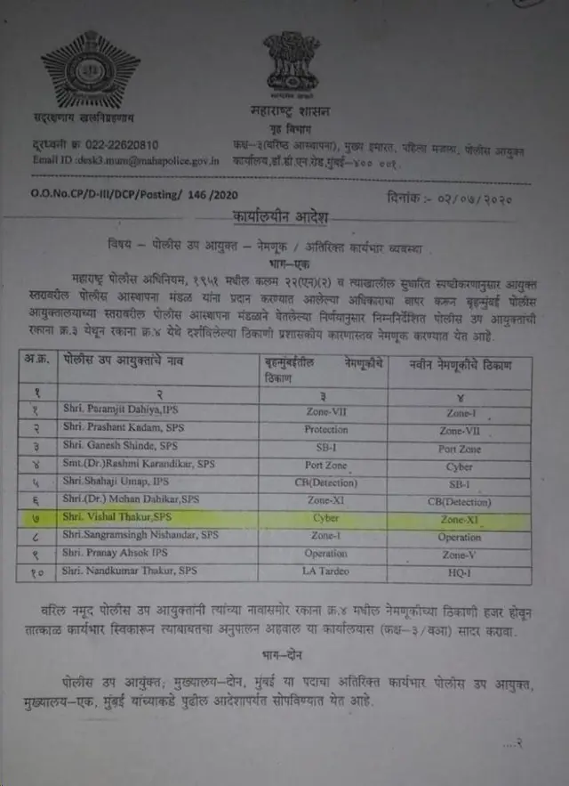 बदलीचा आदेश