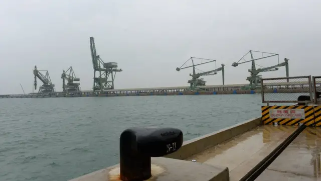 This picture taken on December 4, 2015 shows cranes on the port of the Taiwain-owned steel plant Formosa in the central province of Ha Tinh