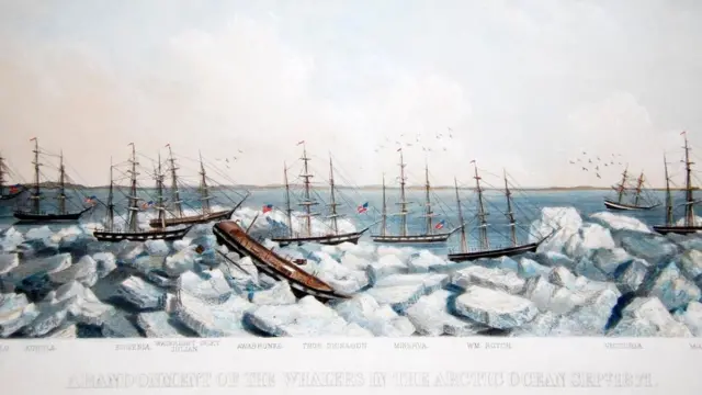 لوحة فنية لأسطول صيد الحيتان في المحيط القطبي الشمالي