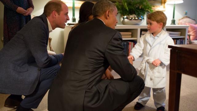 2016年，美国总统奥巴马在伦敦肯辛顿宫（Kensington Palace）会见乔治王子。