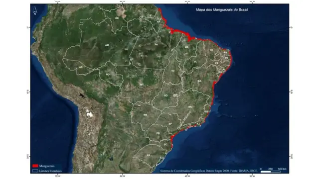 Mapa dos Manguezais do Brasil produzido pelo Ibama