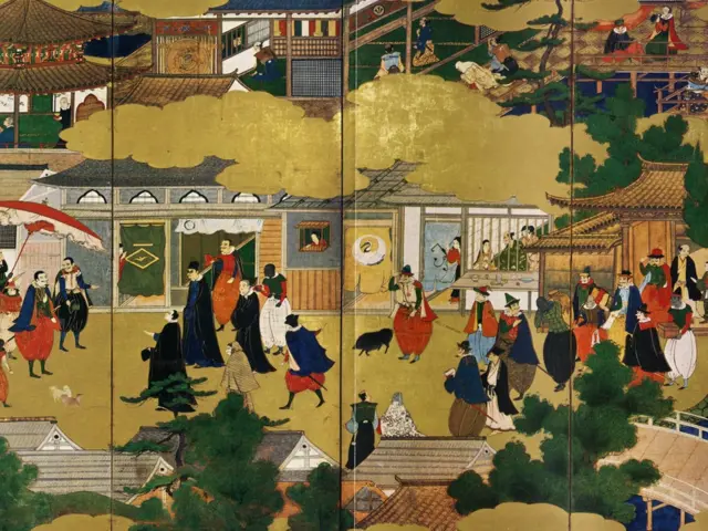 Ilustração sobre a presença de portugueses em Nagasaki no século 16