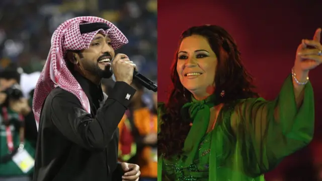 الفنانة الإماراتية أحلام (يمين)، الفنان القطري فهد الكبيسي (يسار)