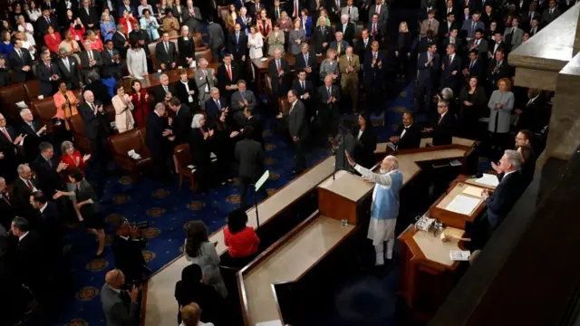 Narendra Modi waves before addressing a joint meeting of Congress at the US Capitol in Washington DC, on June 22, 2023
