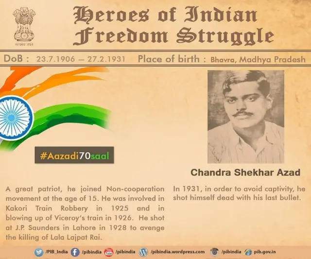વેબસાઇટ પર ચંદ્રશેખર આઝાદનો ઉલ્લેખ