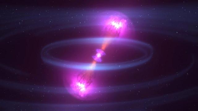 Ilustração mostra colisão de estrelas de nêutrons a 130 milhões de anos-luz da Terra