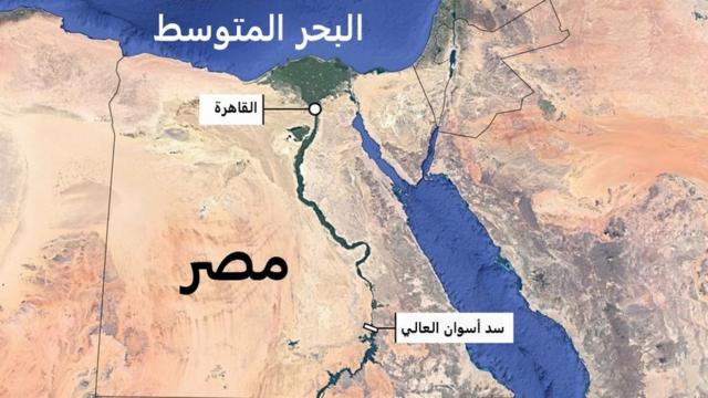 خريطة لموقع السد العالي في مصر