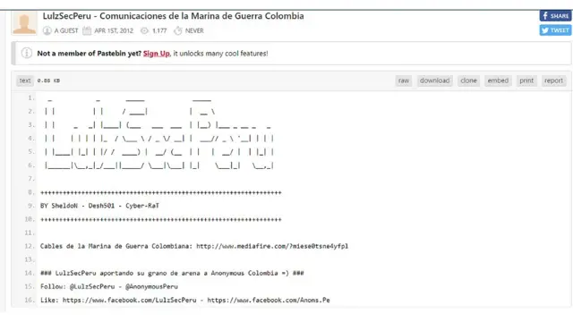 "LulzSecPeru aportando su grano de arena a Anonymous Colombia"