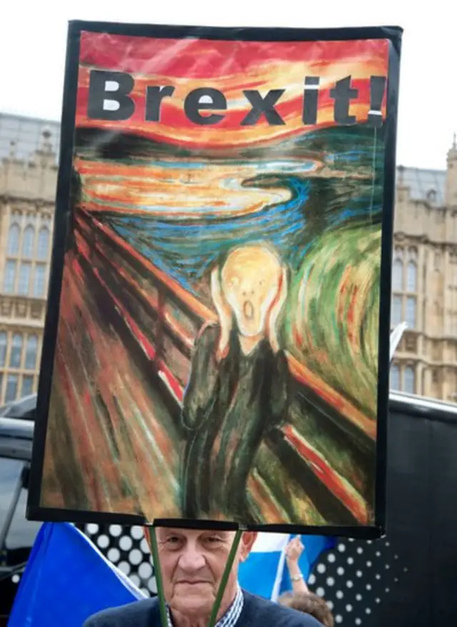 PAncarta con El grito en protesta contra el Brexit.