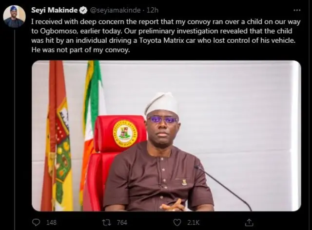 Aworan ajade ti gomina Makine fi soju opo twitter rẹ