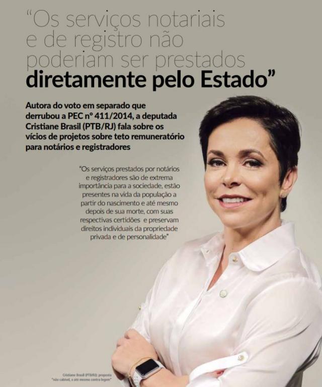 Página da revista da Anoreg com retrato de Cristiane Brasil