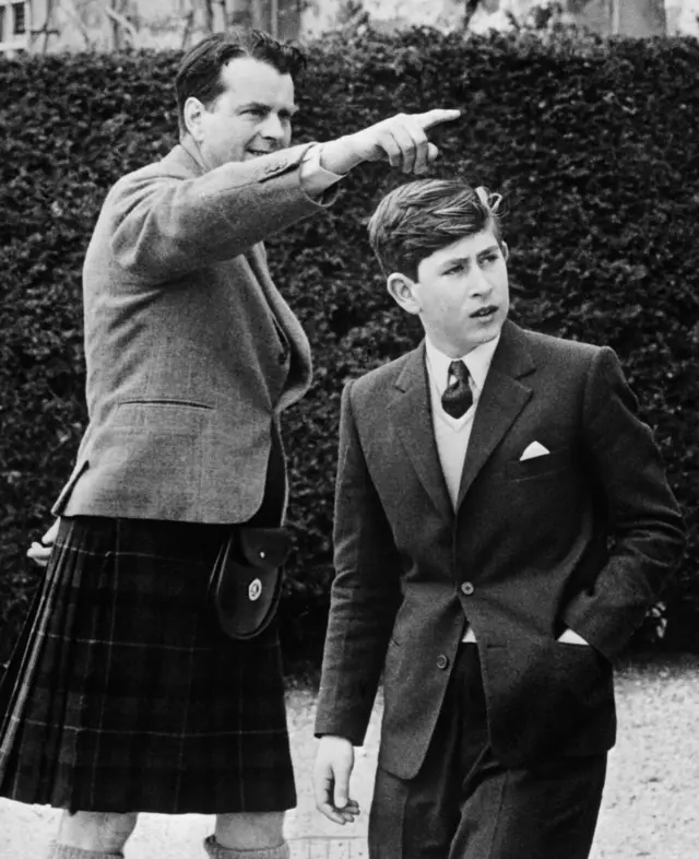 King Charles is shown his new school at Gordonstoun by Captain Ian Tennant