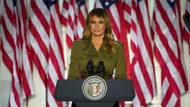 梅拉尼婭·特朗普在白宮玫瑰園發表演說聲援丈夫連任總統
