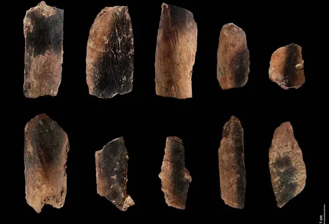 Huesos quemados de la Cueva de Quesem.