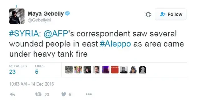AFP jurnalisti Maya Gebeily-nin paylaşdığı tvit