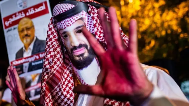 Protester wearing mask of Saudi Crown Prince Mohammed bin Salman (file photo)