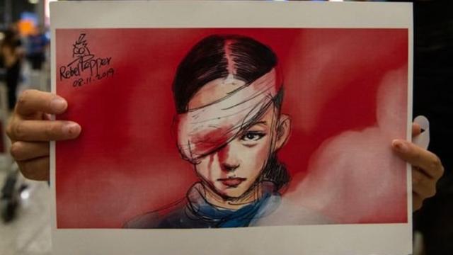 Drawing of a Chinese woman hit in the eye