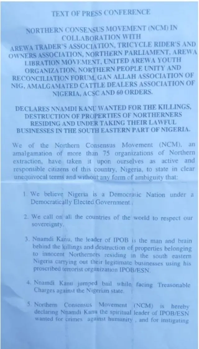 Akwụkwọ mgbasaozi otu Northern Consensus Movement