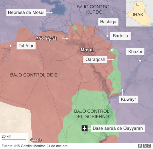 Mapa sobre el avance de la batalla sobre Mosul.