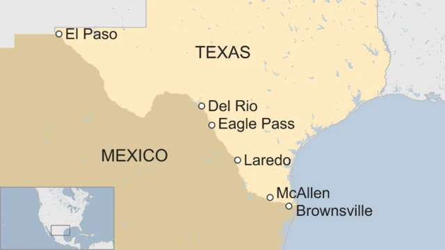 Un mapa de ciudades fronterizas de Texas