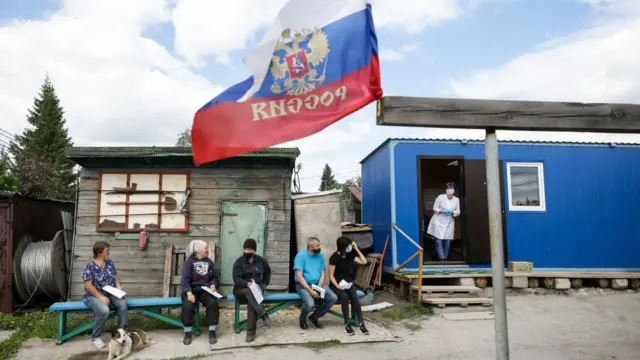 A vaccination centre in a Russian village