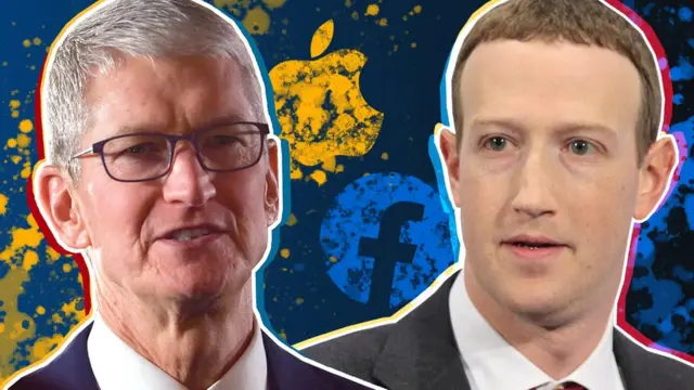 Tim Cook (esq), executivo da Apple, e Mark Zuckerberg (dir), do Facebook