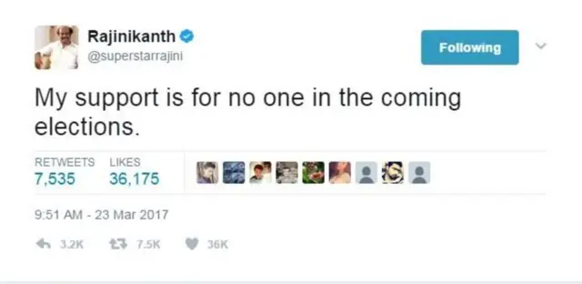 રજનીકાન્તનું ટ્વીટ