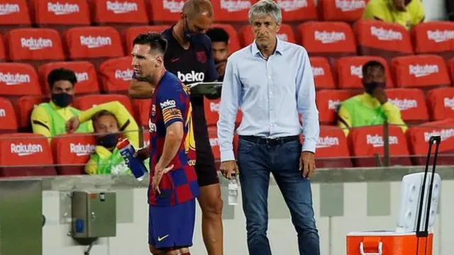 Lionel Messi and Quique Setien