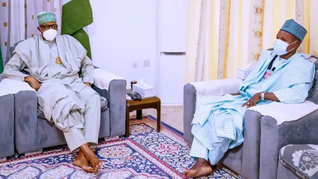 Le président Muhammadu Buhari et le gouverneur Aminu Bello Masari