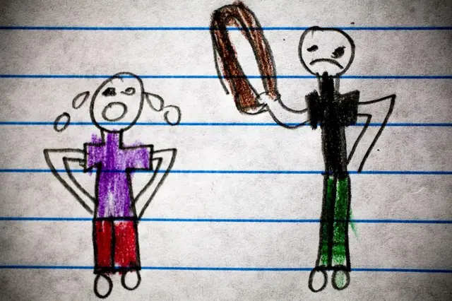 Uno de los dibujos de los niños del Centro Educativo Dr. Bloem en Sacoj Mixco y la escuela oficial del asentamiento La Paz en Villa Nueva de Guatemala sobre violencia.