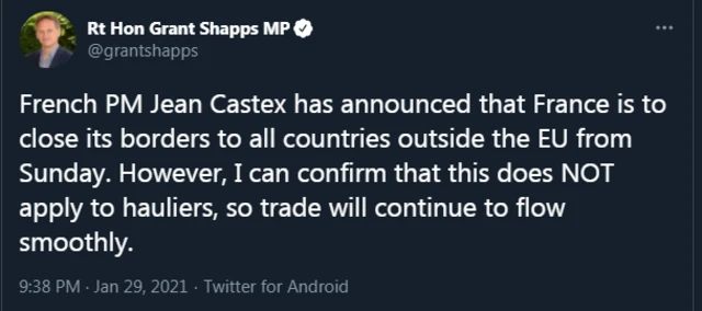 French transport minister tweet