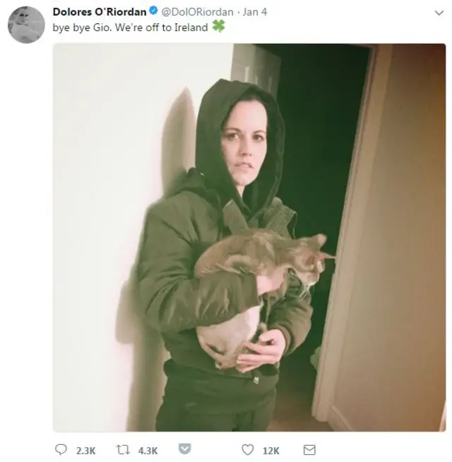 O'Riordan'ın Twitter'daki son paylaşımı