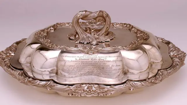Silver entrée dish presented to Thomas Cole. Object lent by Charles Stuart Dudley Cole