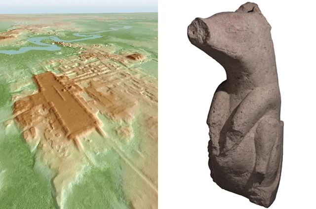 การสแกนด้วยเลเซอร์ทำให้พบโครงสร้างยกพื้นสูงขนาดใหญ่ รวมทั้งพบรูปสลักหมูป่าจากการขุดค้น