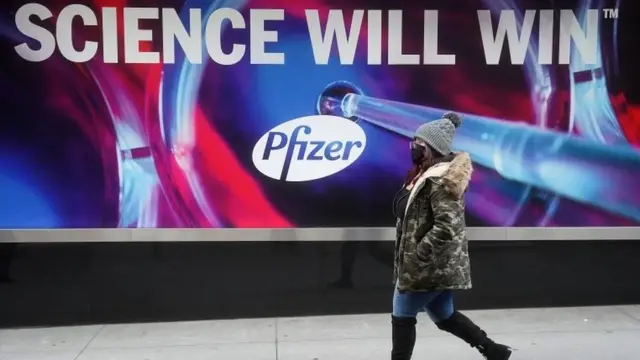A billboard outside the Pfizer HQ in New York