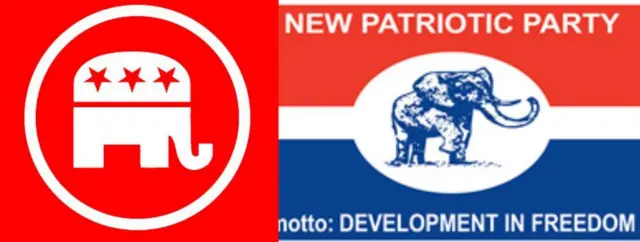 अमरीका की रिपब्लिकन पार्टी और घाना की न्यू पैट्रियॉटिक पार्टी के चुनाव चिन्ह