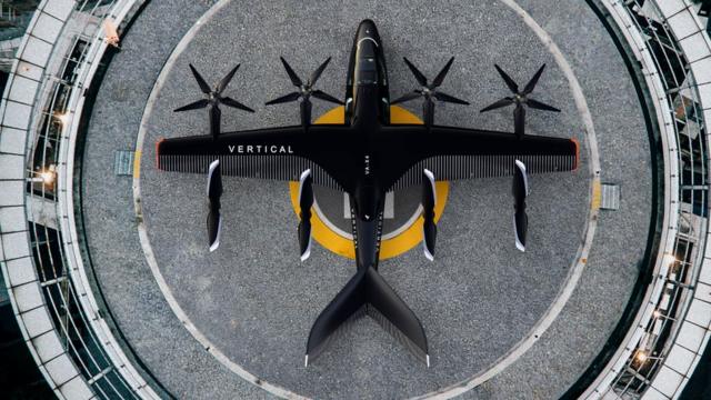 艺术构想图：Vertical Aerospace在停机坪上的电力飞机