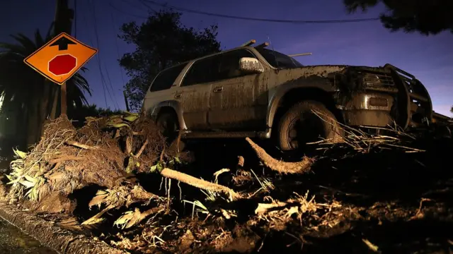 Abandoned car after mudslide in California. 10 Jan 2018