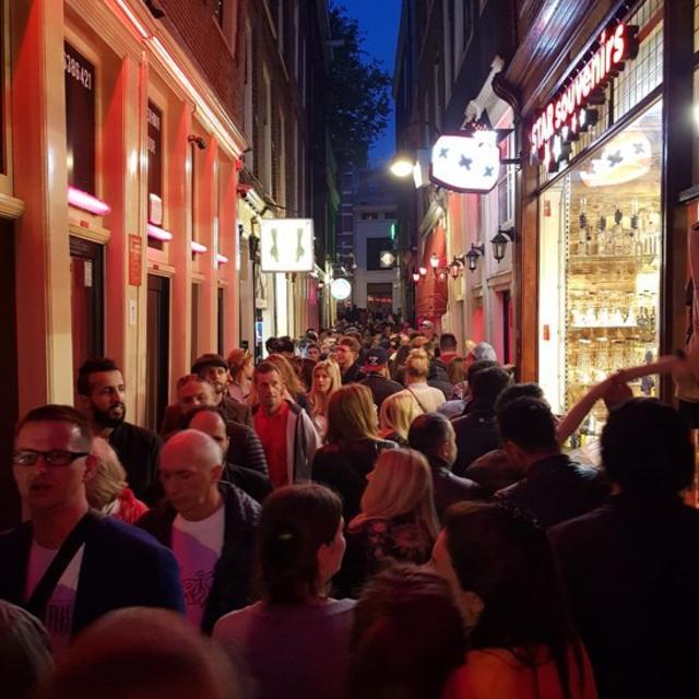 Amsterdam red-light district crowd