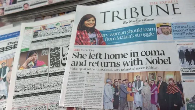 ટ્રિબ્યૂનમાં મલાલા પર છપાયેલા સમાચાર