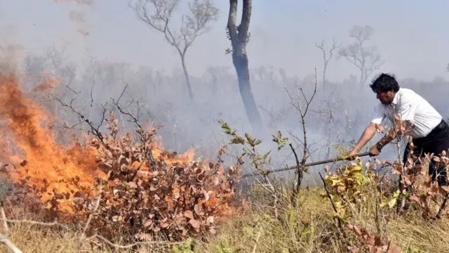 Evo Morales apagando un fuego
