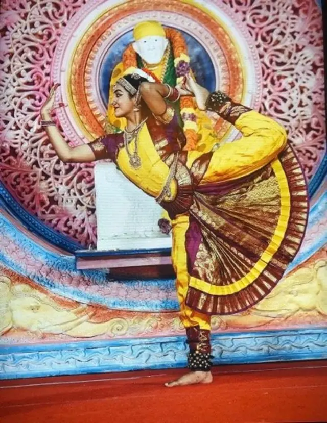 Anika Chebrolu performing Bharatanatyam, a classical Indian dance