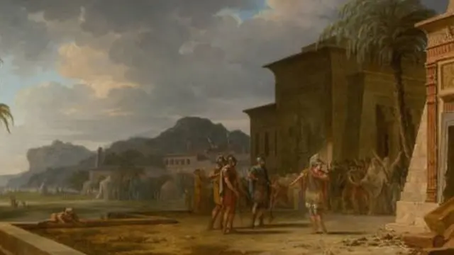 رسم للاسكندر الأكبر أمام ضريح كورش الكبير