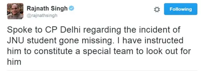 रानाथ सिंह की ट्वीट