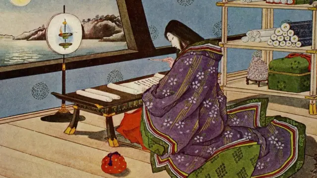 رسم قديم يجسد كتابة "حكاية غينجي"