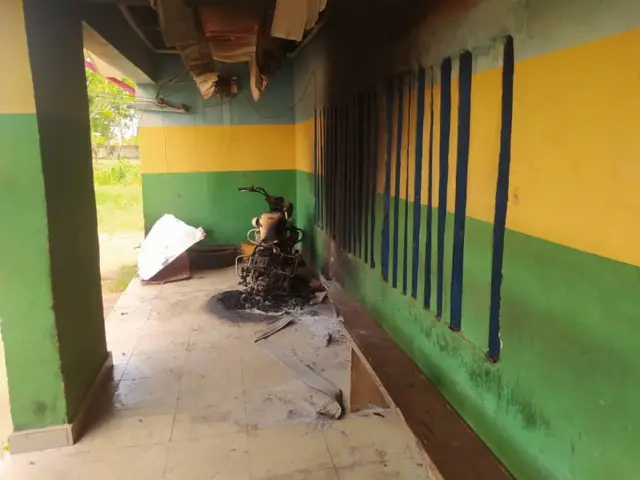 Front of Nkporo Police station for Ohafia LGA Abia State wey fire touch