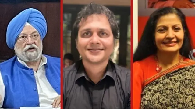 ਹਰਦੀਪ ਸਿੰਘ ਪੁਰੀ (ਖੱਬੇ) ਸਾਕੇਤ ਗੋਖਲੇ (ਵਿਚਕਾਰ) ਅਤੇ ਲਕਸ਼ਮੀ ਪੁਰੀ (ਸੱਜੇ)